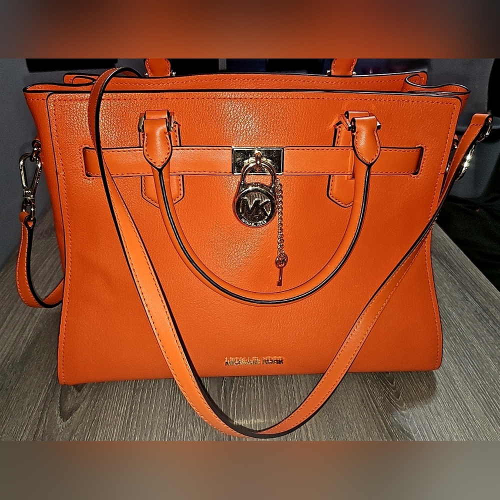 NWOT Authentic Michael Kors Hamilton Medium Satchel in Poppy Orange - Picture 6 of 15